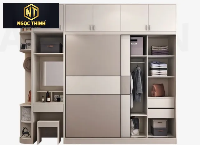 Xưởng Nội Thất Ngọc Thịnh Phước Thiền - Tủ quần áo cửa lùa kết hợp bàn thiết kế độc đáo, mới lạ - TQANT28